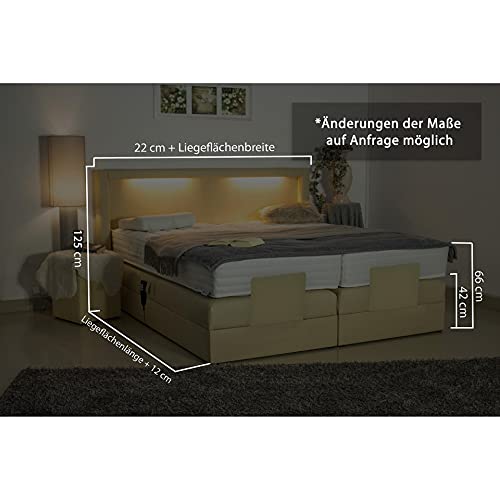 PAARA Boxspringbett Barcelona GM | 10.000 Newton Motorleistung | LED | Antirutsch-Matten | Taschenfederkern Matratze | Kaltschaum Topper | Jedes Bett EIN Unikat - Made in Germany (160 x 220 cm)