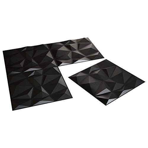 Art3d 3D-Verkleidung Strukturierte 3D Wandpaneele Wandgestaltung, Schwarzer Diamant, 50 * 50 cm (12er Pack)