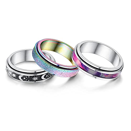 Adramata 8Pcs Fidget Ring für Damen Herren Edelstahl Ringe für Anti Stress Zapple Spinner Band Ringe Set Fidget Anxiety Ring Spinning Angst Ringe für Anti Stress