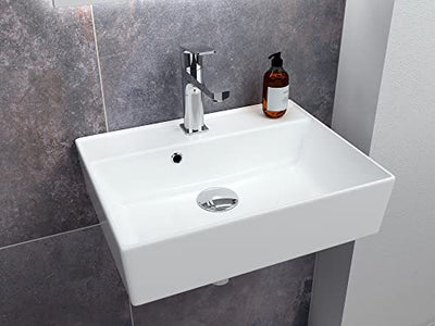 Aqua Bagno Basic | Design Waschbecken im modernen Stil, Waschtisch aus Keramik, Aufsatzwaschbecken weiß | 50x38x13 cm