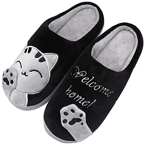 SAGUARO Winter Pantoffeln Unisex Weiche Memory Foam Mann Hausschuhe Katze Warme Gemütlich rutschfeste Home Hausschuhe Draußen Drinnen, Schwarz 39/40 EU=40/41 CN