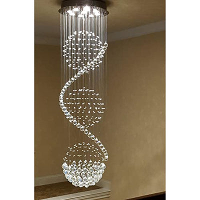 Luxus Spiral Sphere Kristall Kronleuchter, Spektakuläre Droplet LED Deckenleuchte, Unterputz Pendelleuchte für Wohnzimmer Hotel Eingangsbereich Flur Foyer Romantisches Dekor, Größe: D50cm H180cm