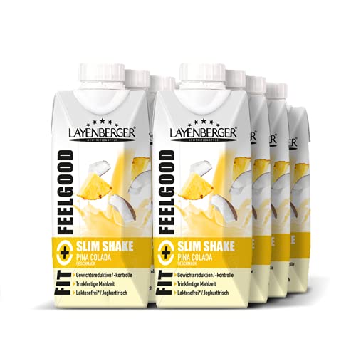 Layenberger Fit+Feelgood Slim Shake Pina Colada, Trinkfertige Mahlzeit zur Gewichtsabnahme und -kontrolle, ersetzt eine Mahlzeit bei nur 208 kcal, glutenfrei, laktosefrei, (8 x 330ml)