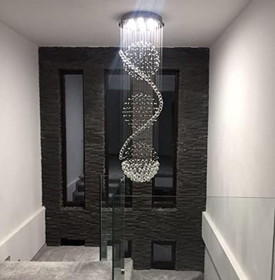 Luxus Spiral Sphere Kristall Kronleuchter, Spektakuläre Droplet LED Deckenleuchte, Unterputz Pendelleuchte für Wohnzimmer Hotel Eingangsbereich Flur Foyer Romantisches Dekor, Größe: D50cm H180cm