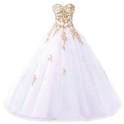 Zorayi Damen Elegante Liebsten Lang Tüll Formellen Abendkleid Ballkleid Hochzeitskleider Weiß Größe 38