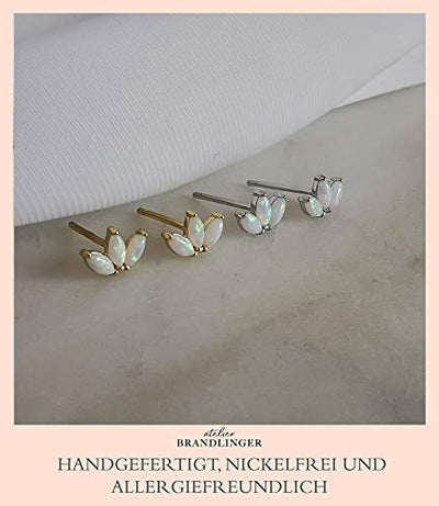 Brandlinger ® Ohrstecker Silber 925. Opal Ohrring Lotus Motiv. Schmuck Damen vergoldet mit 18 Karat (Silber und Gold) für Frauen und Mädchen. Größe Ohrstecker 8mm.