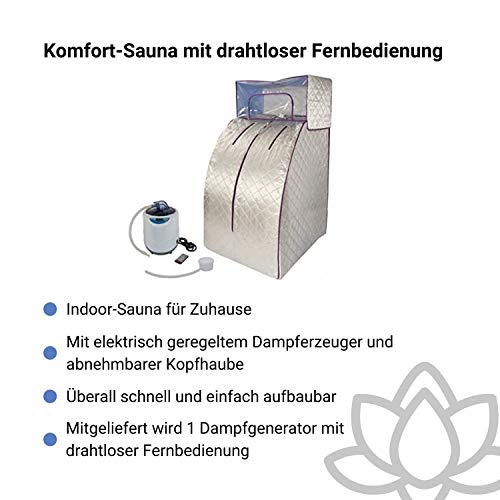 chi-enterprise Dampfsauna Deluxe Svedana I Komfort-Sauna mit drahtloser Fernbedienung und elektr. geregeltem Dampferzeuger I 2 Ltr. 1000 Watt I Portable Sitzsauna mit abnehmbarer Kopfhaube