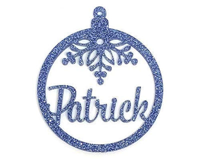 Weihnachtskugel Ornament mit Name, personalisierte Weihnachtskugel, Glitzer, Ornamentl, Motiv Schneeflocke, Farbe wählbar