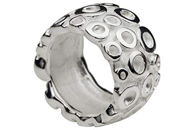 SILBERMOOS Damen Ring Bandring Kreis-Struktur breit matt glänzend massiv 925 Sterling Silber, Größe:54 (17.2)