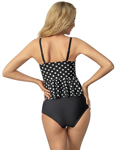 Damen Tankini Zweiteiler Badeanzug Elegant Volant Monokini mit Verstellbare Träger Bademode für Urlaub