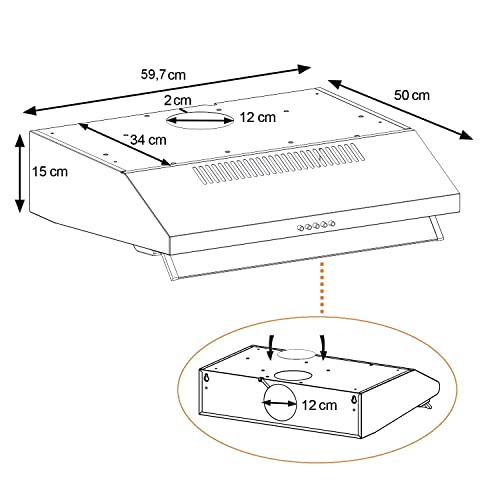 NEG Dunstabzugshaube NEG15-ATW (weiß) Edelstahl-Unterbau-Haube (Abluft/Umluft) und LED-Beleuchtung (60cm) Unterschrank- oder Wandanschluss