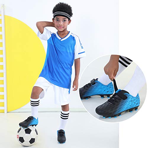 JABASIC Kids Firm Ground Fußballschuhe Jungen Mädchen Sportliche Fußballschuh (28EU,Marine/Zitronengrün)