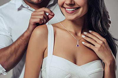 Ohrringe Silber 925 Hängend - Kette Damen mit Anhänger - Schmuck Set für Sie - mit Kristallen - Halskette Damen Silber 925 - elegante Ohrringe Hängend - Silber Kette - Unendlichkeit (Amethyst)