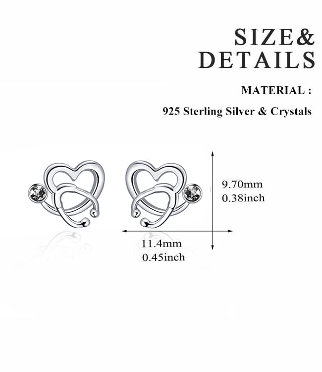 AOBOCO Ohrstecker Silber 925 Damen Ärztin Ohrringe Stecker Herz Kristall Earring Schmuck Geschenke Frauen Krankenschwester Medizinstudent