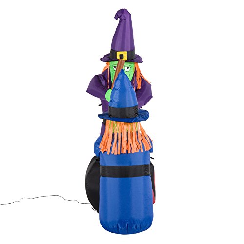 HOMCOM Aufblasbare Hexen Hexenkessel Figur Luftfigur Halloween Deko mit LED Beleuchtung, Polyester, 170x60x180cm