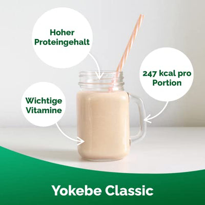 Yokebe Classic - Diätshake zum Abnehmen - glutenfrei und vegetarisch - Mahlzeitersatz zur Gewichtsabnahme mit hochwertigen Proteinen - 500 g = 12 Portionen