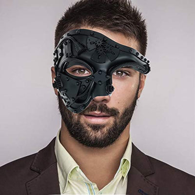 Ubauta Steampunk Metal Cyborg Venezianische Maske,schwarze Maskerade Maske für Halloween Kostümparty/Phantom der Oper/Karneval Ball