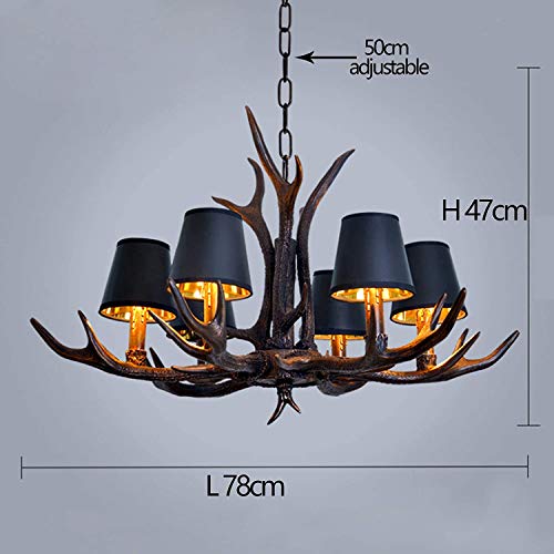 Retro Pendelleuchte Esstischlampe Antik Kronleuchter Geweih Resin Hängeleuchte Schwarzer Lampenschirm E14×6 Leuchter Höhenverstellbar Hängelampe Esszimmer lampe Wohnzimmer Beleuchtung Deckenlampe