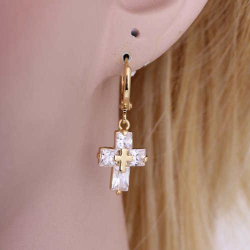 Yazilind Elegante Schmuck 18K Gold Filled Gl?nzendes Kreuz Design- Clear Crystal baumeln Ohrringe f¨¹r Frauen -Geschenk-Idee