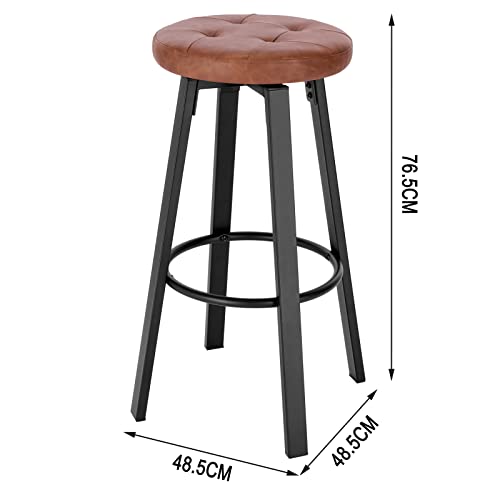 WOLTU Barhocker 2er Set, mit drehbarem Sitz Φ 35,5 cm, gepolsterer Hocker mit Kunstleder-Bezug, Sitzhocker für Bar Küchen Arbeitszimmer, mit Fußstütze, 120 kg belastbar, Braun, BH330br-2