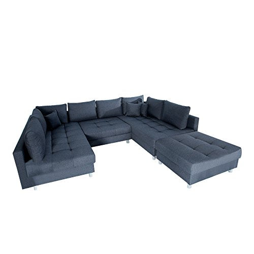 invicta INTERIOR Moderne XXL Wohnlandschaft Kent 303cm anthrazit grau Federkern mit Schlaffunktion Sofa inkl. Hocker und Kissen Schlafsofa Eckcouch