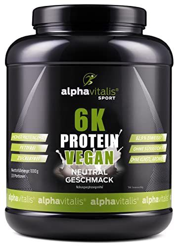 PROTEINPULVER Neutral VEGAN - 6K Protein 1 Kg - 82,9% Eiweiß-Shake ohne Süßstoff - zuckerfrei / fettfrei / laktosefrei - natürlich auch zum Kochen und Backen - 1000g Pulver mit Natural Flavor