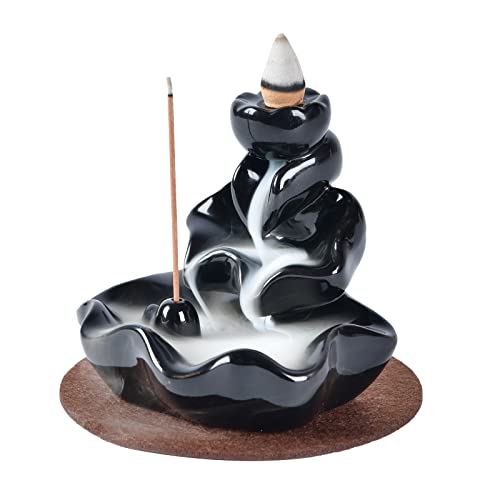 YYW Backflow Incense Burner, Handmade Waterfall Backflow Incense Burner Incense Holder for Home Office Bedroom Yoga Decoration with 10 Pcs Free Cones (Lotus Leaf)