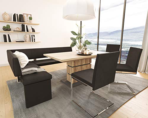 HOMEXPERTS Säulentisch BONNIE / Esstisch in Eiche-Optik hell-braun / Esszimmer-Tisch mit Applikationen und Bodenplatte anthrazit / Küchen-Tisch mit stabilem Standfuß / 140 x 90, H 75 cm