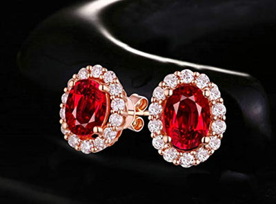 ANAZOZ Echtschmuck 18 Karat 750 Gold Damen Ohrringe 2CT Oval Ohrstecker Rot Schmuck