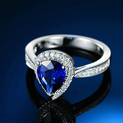 18 Karat (750) Weißgold Ringe Damen, Zierlicher Ring Eingelegter 2,61 ct Blauer Saphir Und 0,31 ct Diamant Birne Ring Größe 63 (20.1)