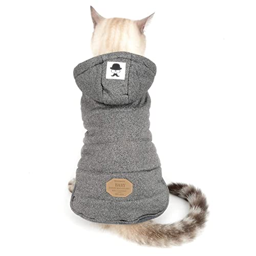 Ranphy Winterjacken Wintermäntel mit Kapuze für Kleine Hunde, Hundejacke mit Fleece Einlage Hundemantel aus Baumwolle Haustier Kleider Winddicht Jacke Bekleidung Kapuzenjacke für Katze Grau S