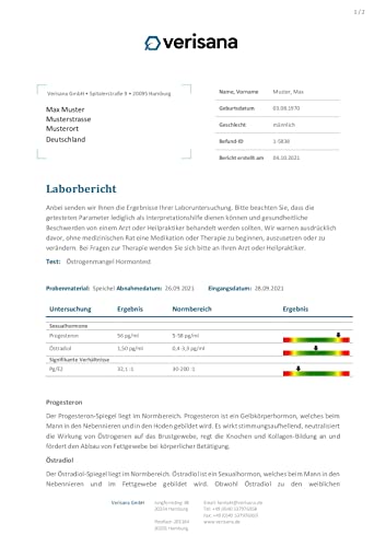 Östrogenmangel Hormonspeicheltest | Östradiol und Progesteron | Laborchemische Untersuchung | geeignet bei Schlafstörung, Zyklusschwankungen oder Depression | Verisana