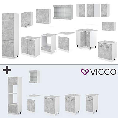 Vicco KÜCHENZEILE R-LINE ECKKÜCHE Winkel KÜCHE EINBAU Beton (Mit Arbeitsplatten)