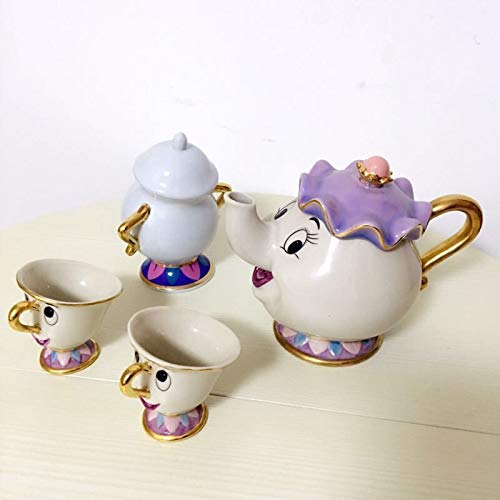 AQANATURE Teaware Sets - Limited Cartoon Die Schöne und das Biest Bone China Tasse Teeservice Mrs Potts and Chips Teekanne Kaffeetasse Set Keramiktasse Weihnachtsgeschenk lichtgrün