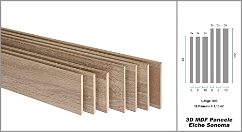 HEXIM Wandverkleidung - Stilvolle 3D Paneele mit 7 Verlegevarianten, Holzpaneele aus MDF - (1,13qm Eiche Sonoma) Wandverblender Paneel Verkleidung Innenbereich