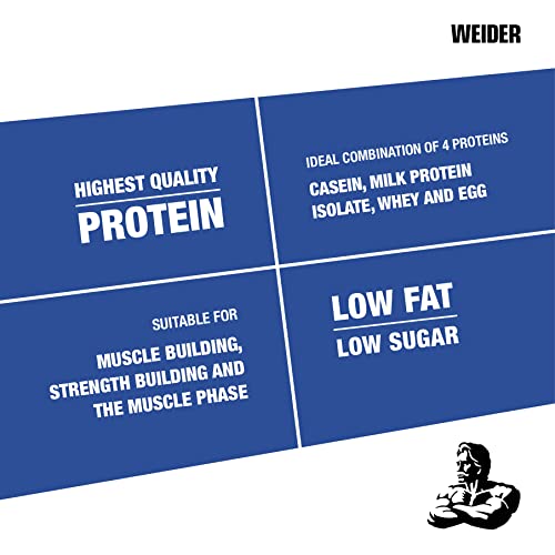 WEIDER Protein 80 Plus Mehrkomponenten Protein, Vanille, Eiweißpulver für cremige, unverschämt leckere Eiweißshakes, Kombination aus Whey, Casein, Milchprotein-Isolat und Ei, Fett- & Zuckerarm