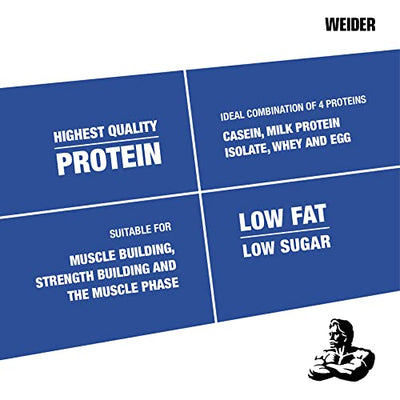 WEIDER Protein 80 Plus Mehrkomponenten Protein, Vanille, Eiweißpulver für cremige, unverschämt leckere Eiweißshakes, Kombination aus Whey, Casein, Milchprotein-Isolat und Ei, Fett- & Zuckerarm