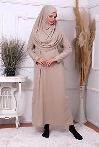 ihvan online Muslimische Kleider für Frauen, Einteiliges Langarm-islamisches Gebetskleid, Mink, XXX-Large-6X-Large