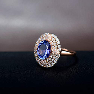 ANAZOZ 18K Rosegold Damen Ring 750, Rosegold 2.09 Karat Tansanit 0.71 Karat Diamant Ehering Damen Solitärring Größe 53 (16.9) AN1227 Echtschmuck