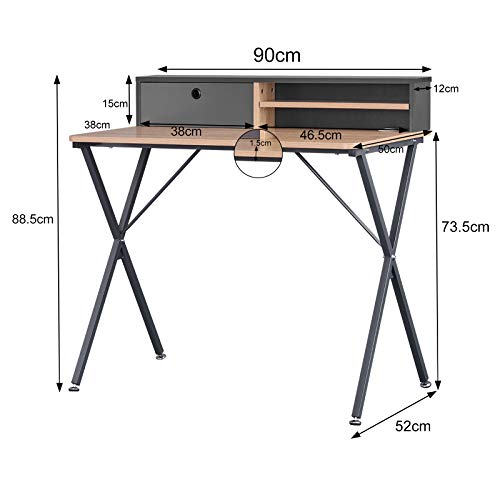 WOLTU Schreibtisch TS122hei Computertisch Bürotisch Arbeitstisch PC Laptop Tisch, mit Ablage, aus MDF und Stahl, 90x50x88,5cm(BxTxH), Hell Eiche+Grau