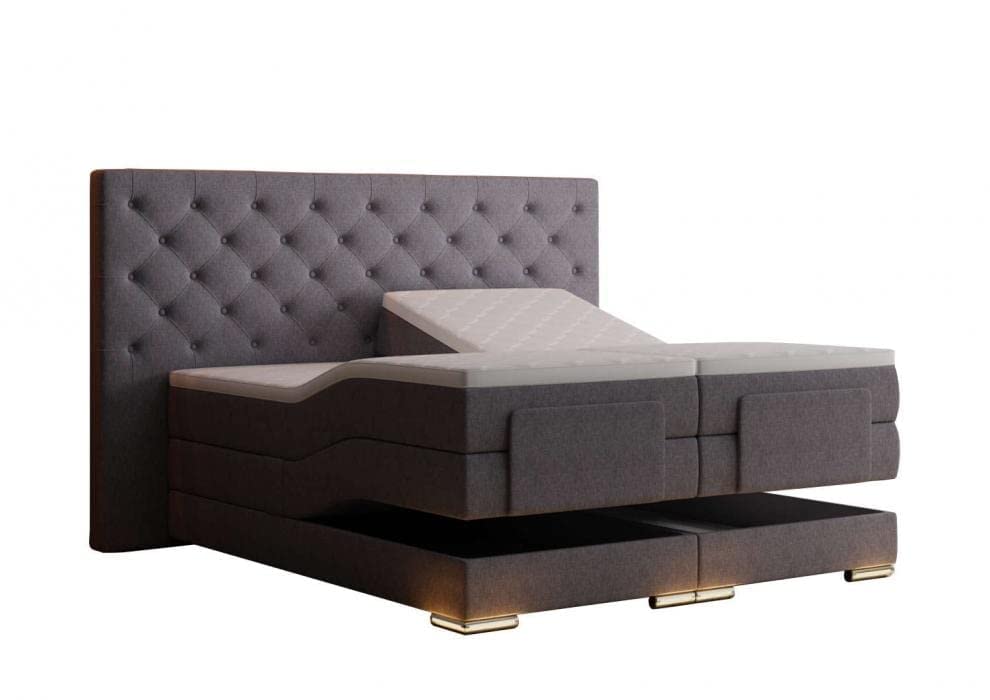 Mailand Chesterfield Boxspringbett elektrisch Grau Stoff 200 x 200 cm/LED-Fuß