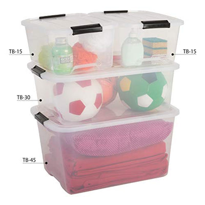 Iris Ohyama, 6er-Set, Aufbewahrungsboxen, 15 L, mit Clips, stapelbar, Wohnzimmer, Schlafzimmer, Garage - Top Box TB-15 - Transparent