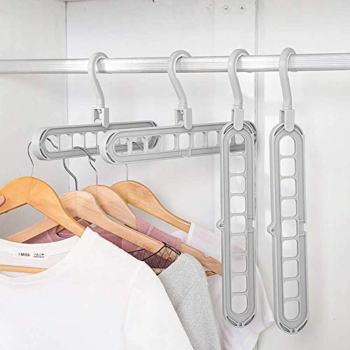 Acslam 6 Stück Kleiderbügel Platzsparende, Multi Kleiderbügel Organizer Stabil Kleiderschrank Platzsparend Schrank Bügel Raumsparbügel Clothes Hanger mit 9 Löchern (Grau-6 Stück)