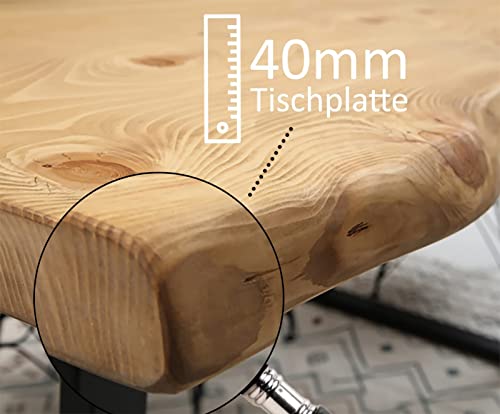 Gozos Berne Esstisch Massivholz aus Baumstamm - Holztisch Esszimmer 140x80 aus massiven Holz mit U-Metallbeinen - Baumkantentisch handgefertigt aus Echtholz - Tisch mit massiver Tischplatte 40mm