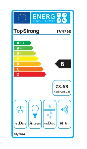 TopStrong Dunstabzugshaube/Dunstabzugshaube 60cm/Kopffreie Wandhaube/Dunstabzugshaube Kopffreie Schräghaube/Abluft Umluft Dunstabzug/350 m³/h,3 Leistungsstufen,LED,Schwarz