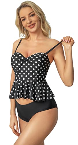 Damen Tankini Zweiteiler Badeanzug Elegant Volant Monokini mit Verstellbare Träger Bademode für Urlaub