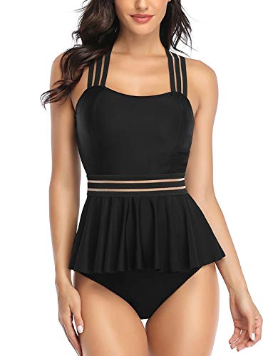 Misolin Damen Tankini 2 Stück Bademode Push Up mit hoher Taille