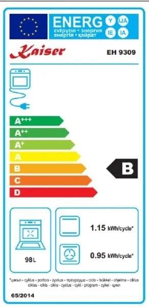 Kaiser EH 9309 Elektrobackofen, Einbau Backofen 90 cm 105L Schwarzes Glas TouchControl