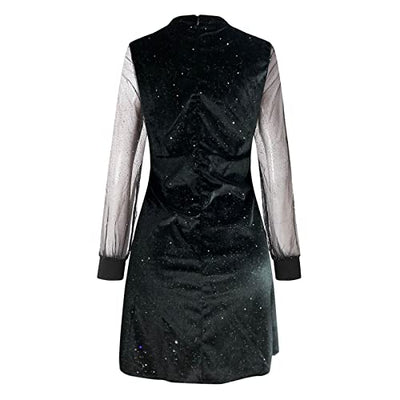 BOTCAM Minikleid Damen 2022 Sexy V-Ausschnitt Schwarze Elegante Party Club Kleid Cocktailkleid Festlich Partykleid Abendkleid Strandkleid Glitzer Silvester Brautkleid Brautjungfern Kleid Ballkleid