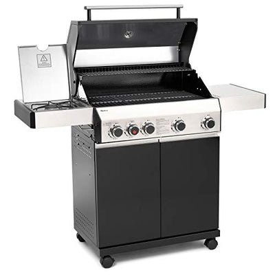 TAINO BLACK 4+1 Gasgrill Set inkl. Grillbesteckkoffer Power-Zone Sear-Burner Keramik-Brenner BBQ Grillwagen Griller Gusseisen Seitenkocher Piezozündung